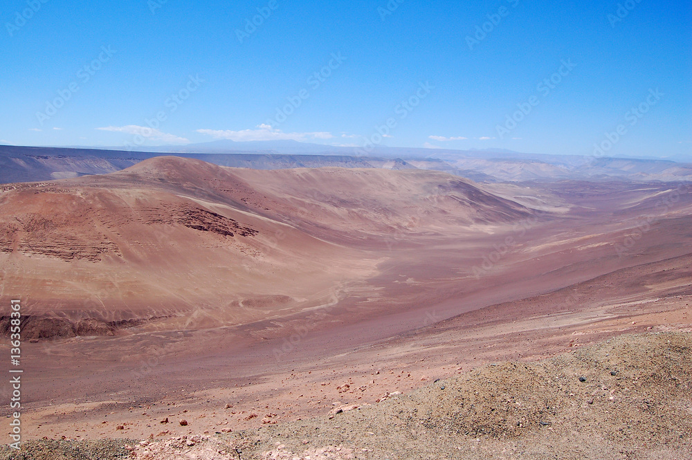 Panorama over the dry landscape of the Atacama desert