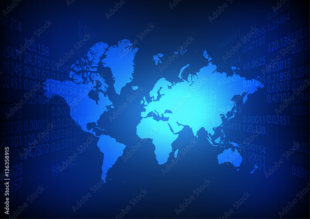 Vector : World map with business number on blue background Vector : World map with business number on blue background