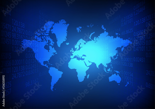 Vector : World map with business number on blue background