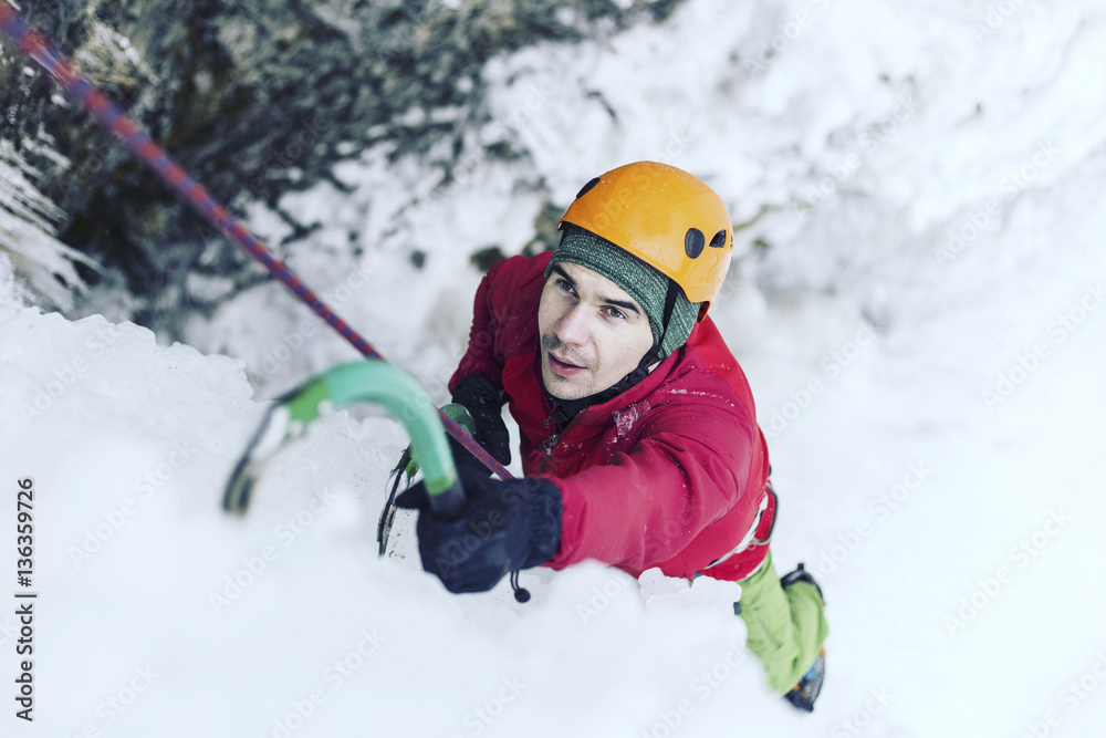 Ice climbing.