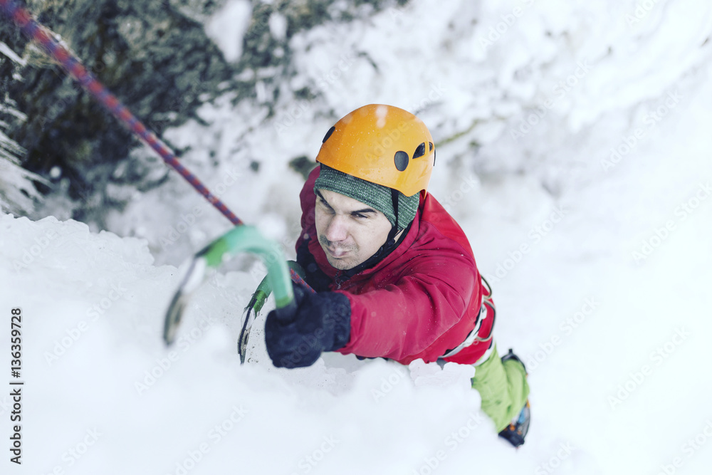 Ice climbing.