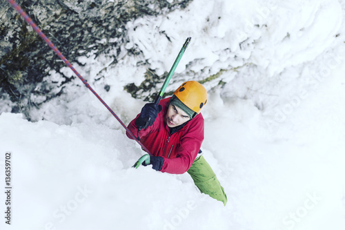 Ice climbing.