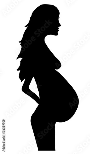 Black silhouette of pregnant woman. Vector illustration.