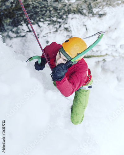 Ice climbing.