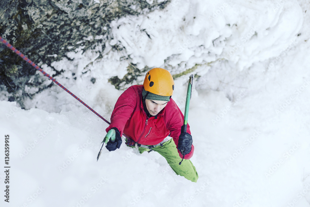 Ice climbing.