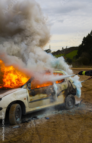 Burning vehicle - terrorism concept © Ossobüko