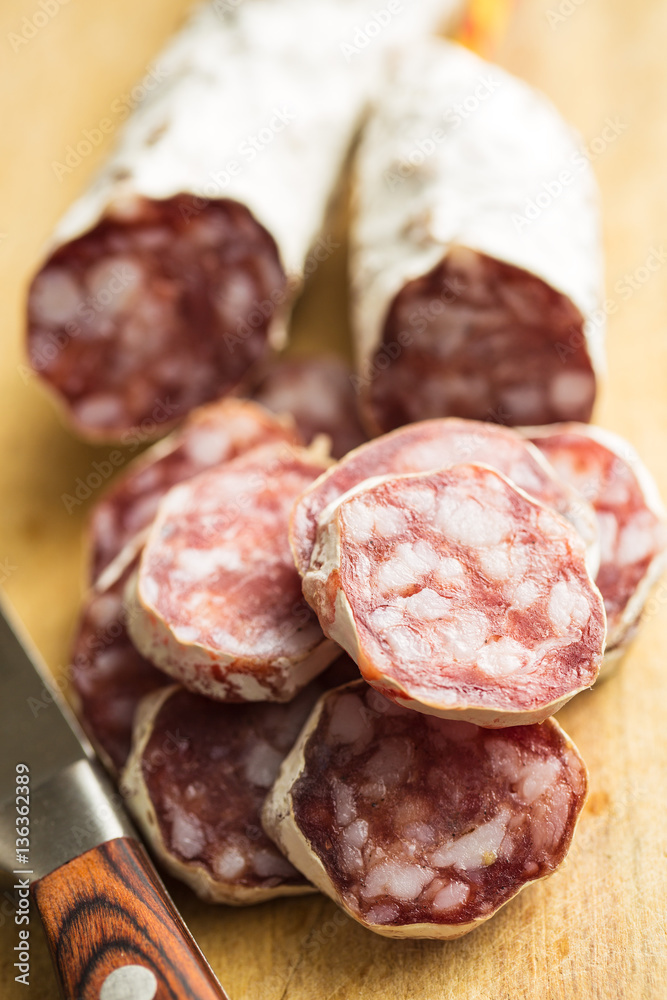 Tasty sliced salami.