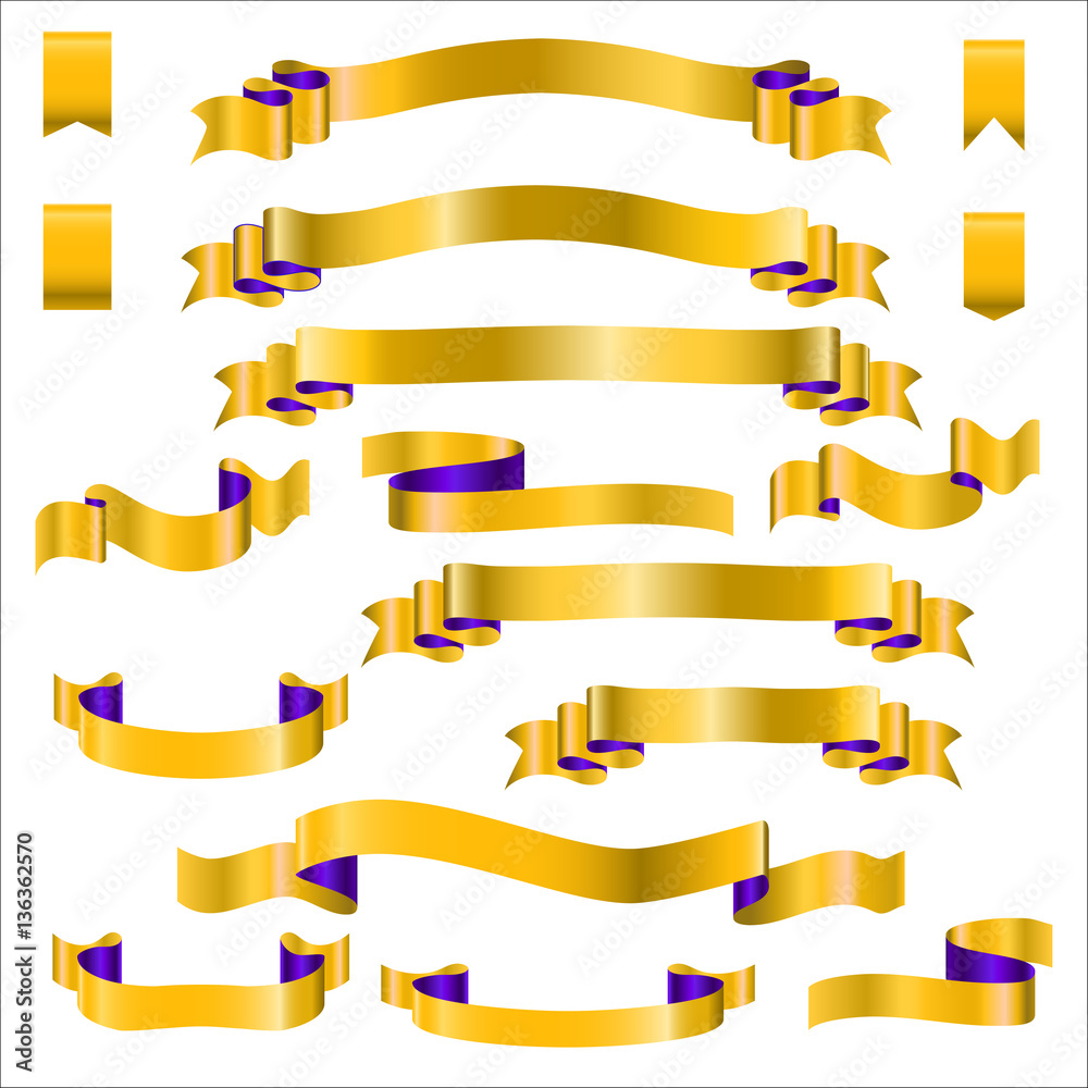 Yellow Ribbons Set With Gradient, Vector Illustration Yellow Ribbons Set With Gradient, Vector Illustration