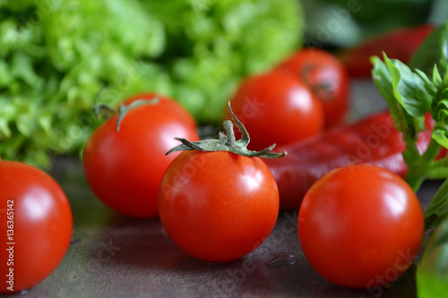 Tomato. Bright vegetable background.Still life food. Selective focus