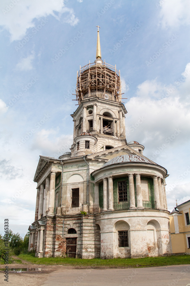 Torzhok, Russia. The belltower of the ancient Boris and Gleb monastery