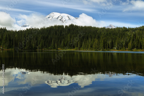 Scenic view of Mount Rainier reflected in reflection lakes