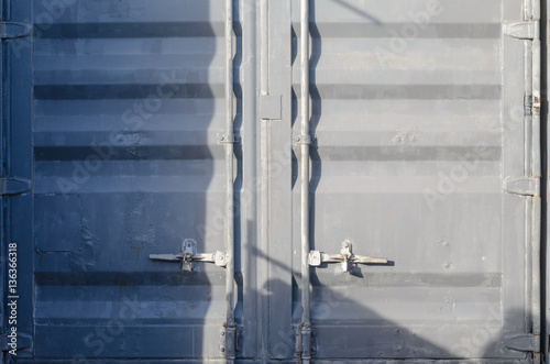 Grey cargo ship container texture. Doors