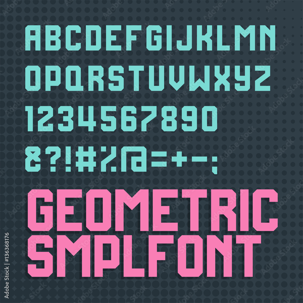 Retro style alphabet font. Cyan and magenta colour