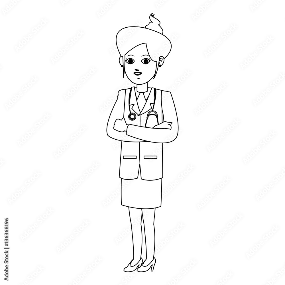 woman medical doctor cartoon icon over white background. vector illustration