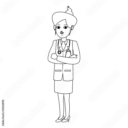 woman medical doctor cartoon icon over white background. vector illustration
