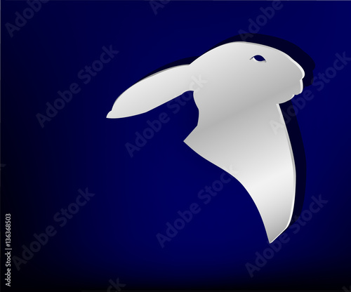 Silver badge on blue background.  Head of rabbit.