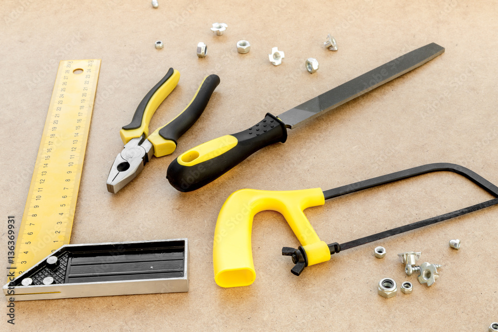 Tools for repairing top view on pasteboard background Tools for repairing top view on pasteboard background