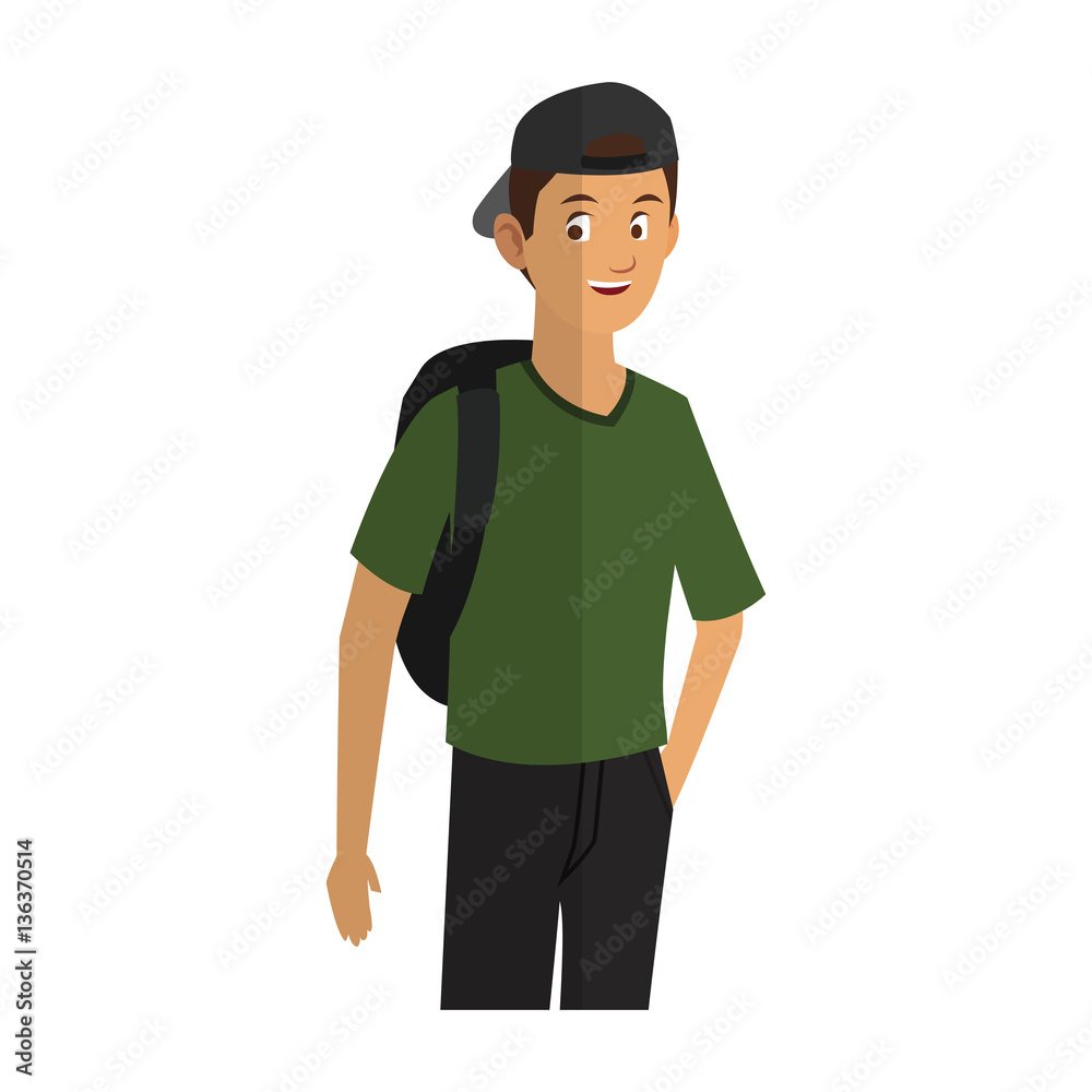 young guy wearing casual clothes over white background. colorful design. vector illustration