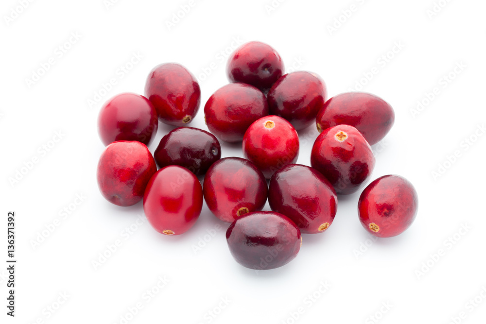 Cranberries top view. Red, ripe cranberries macro view.