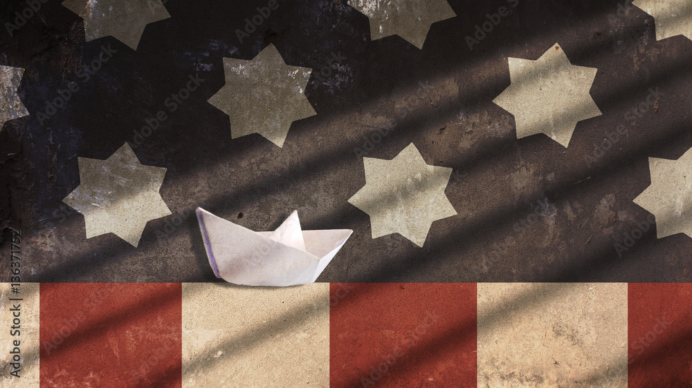 Fototapeta premium Paper Boat Sailing with Usa Flag