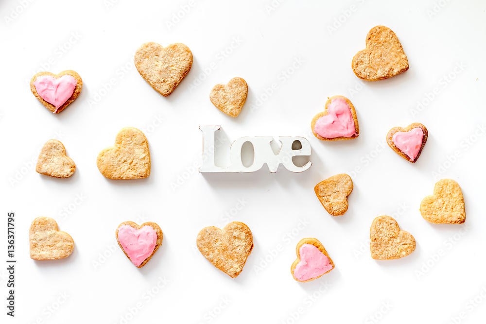 cookies for Valentine Day heartshaped white background top view pattern cookies for Valentine Day heartshaped white background top view pattern