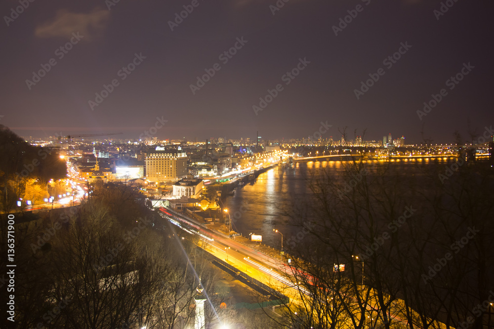 Night panorama at Kiev city, Ukraine