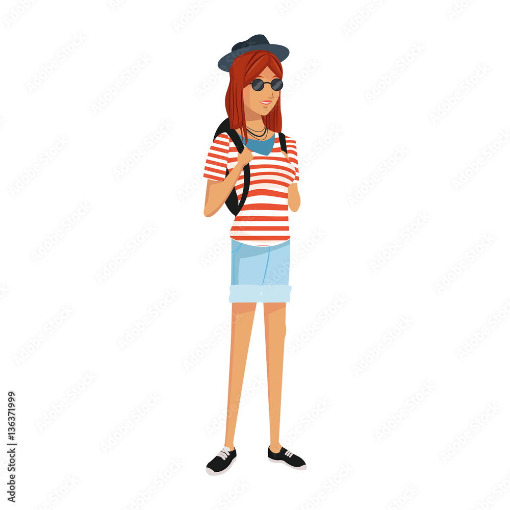 young girl wearing casual clothes over white background. colorful design. vector illustration