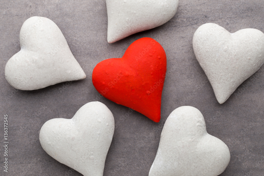 Fototapeta premium Red hearts the gray background. Valentine Day background.