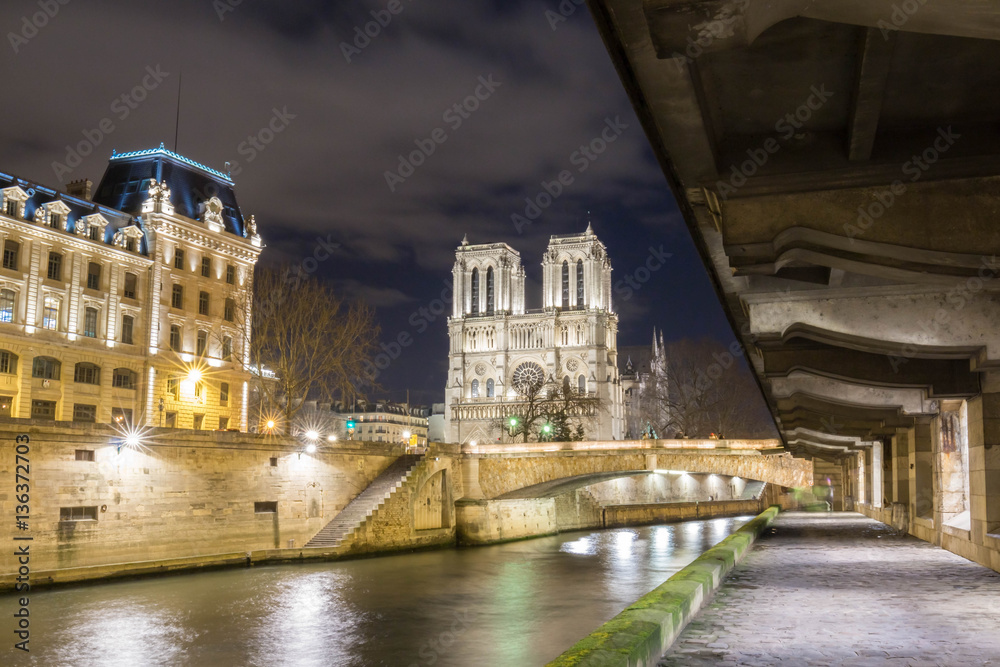 Notre-Dame Cathedral at night, Paris , France