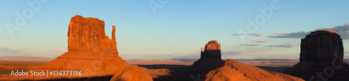 Panorama of Monument Valley formations at sunset, Arizona 