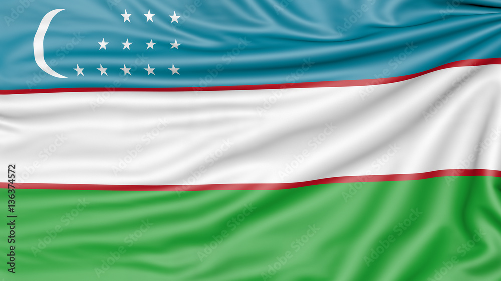 Flag of Uzbekistan, 3d illustration with fabric texture
