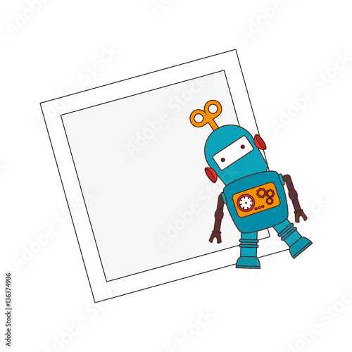 electronic robot with banner card icon vector illustration design