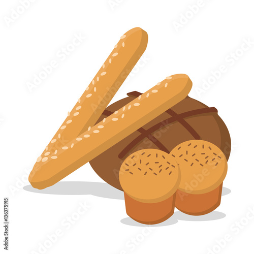 set bread baking with muffin baguette vector illustration eps 10