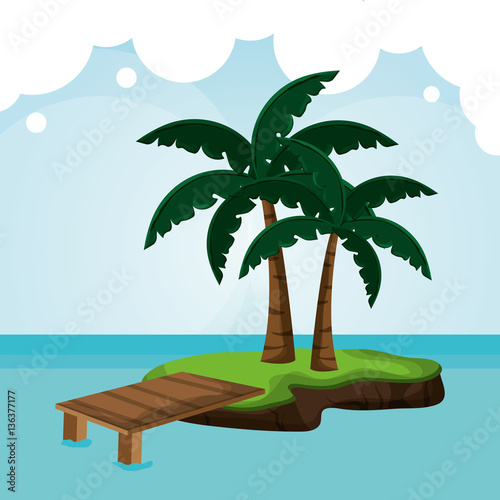 tropicalisland pier palm tree vector illustration eps 10