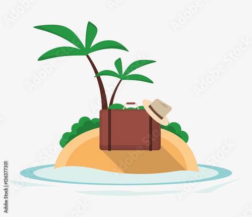 vacations island suitcase hat palm tree desert ocean vector illustration esp 10