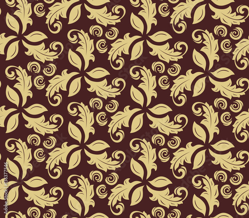 Floral vector golden ornament. Seamless abstract classic background with flowers. Pattern with repeating elements