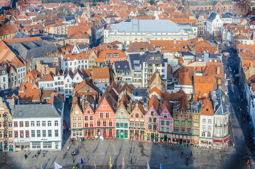 Aerial view of the old town in Bruges, Belgium