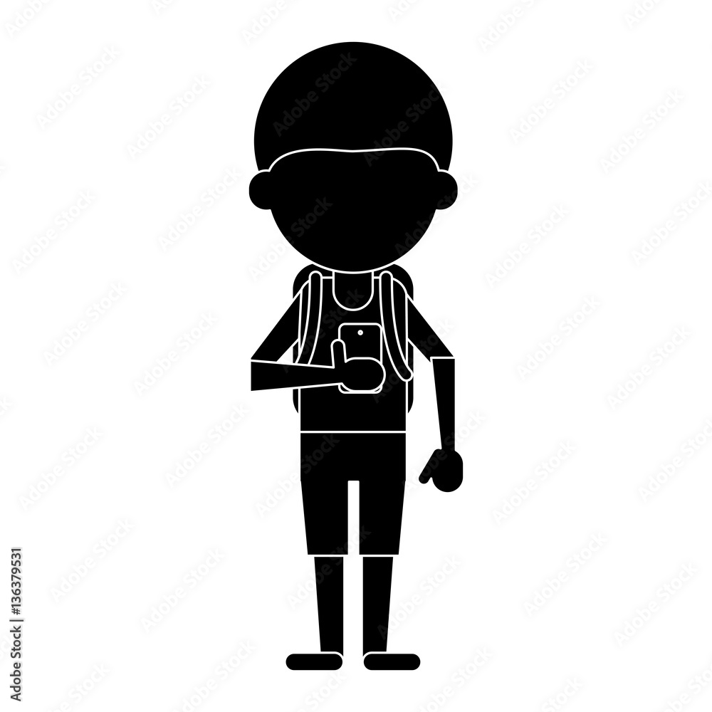 young boy looking cellphone social media pictogram vector illustration eps 10