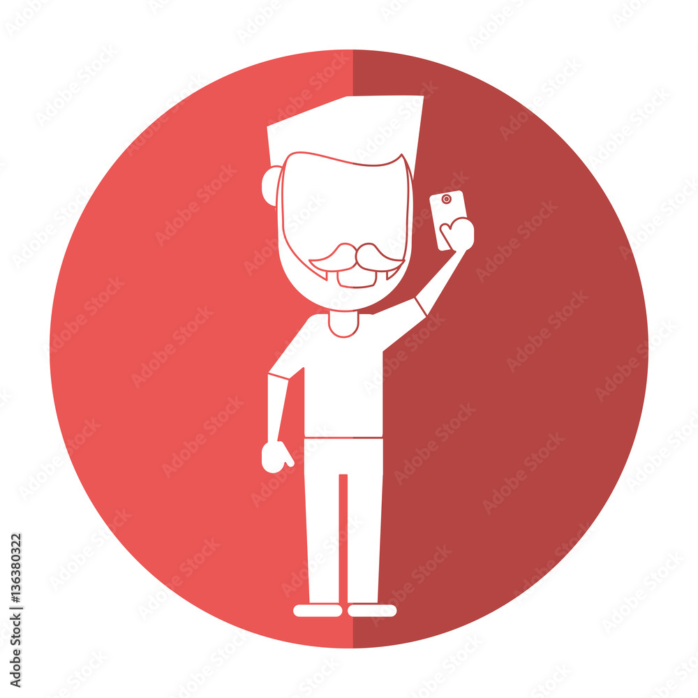 man with mustache beard using smartphone shadow vector illustration eps 10
