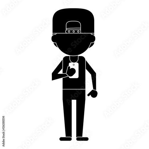 sport man character using smartphone pictogram vector illustration eps 10