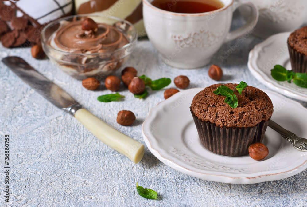Chocolate muffins with nuts and peanut butter. Chocolate muffins with nuts and peanut butter.