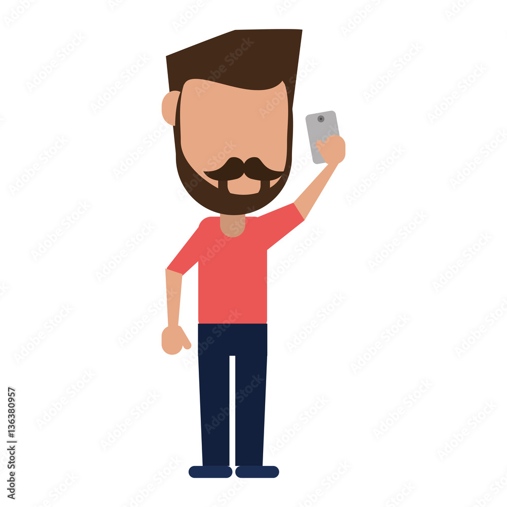 man with mustache beard using smartphone vector illustration eps 10