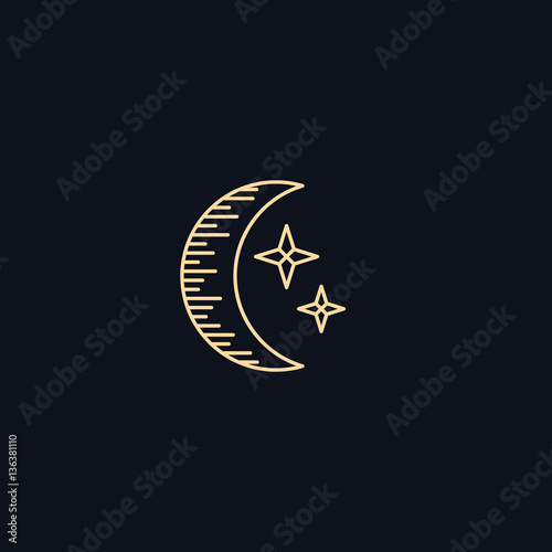 Line Symbol, Moon with stars, Night concept, vector design element