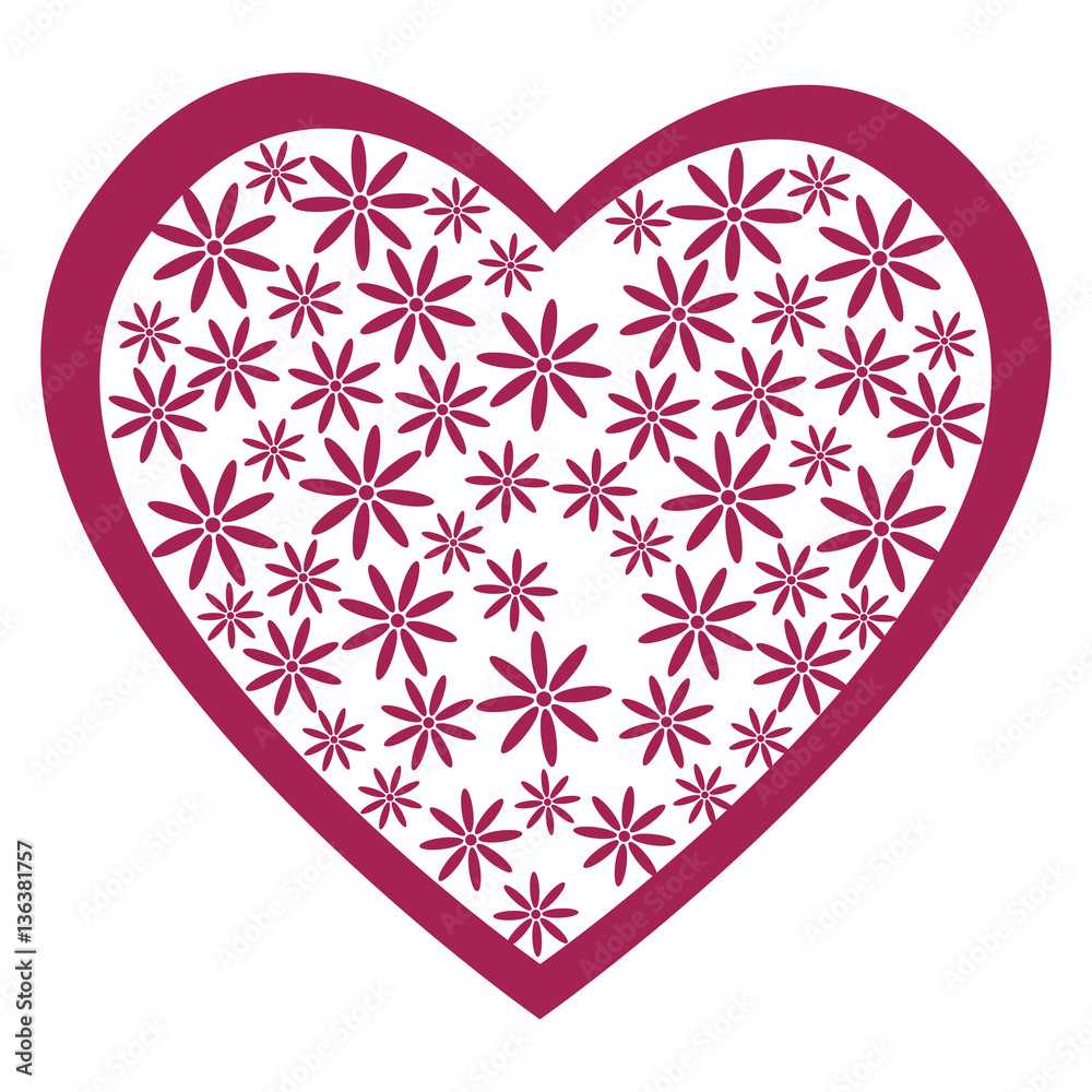 heart love with flowers card icon vector illustration design