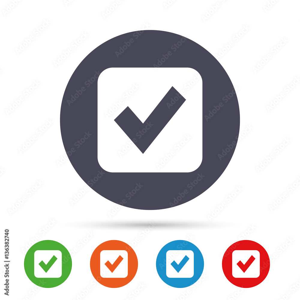 Check mark sign icon. Checkbox button. Check mark sign icon. Checkbox button.