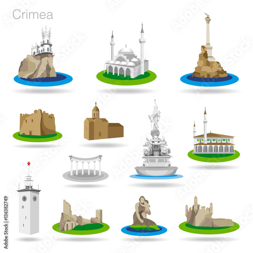 Set of color Crimea icons. Drawing vector illustration photo