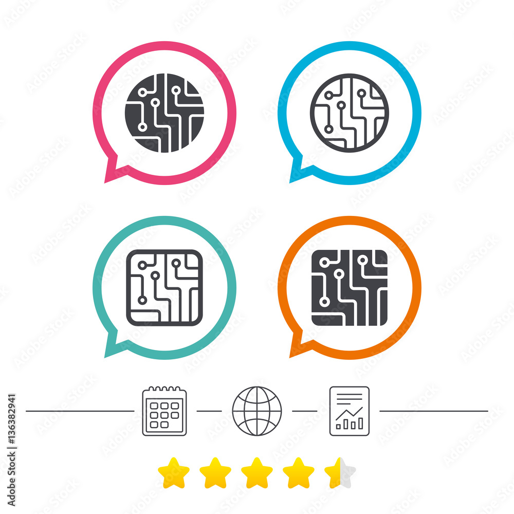 Circuit board signs. Technology scheme icons. Circuit board signs. Technology scheme icons.