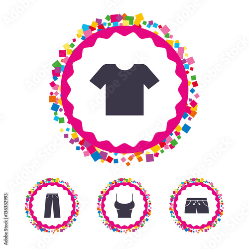 Clothes signs. T-shirt and pants with shorts.