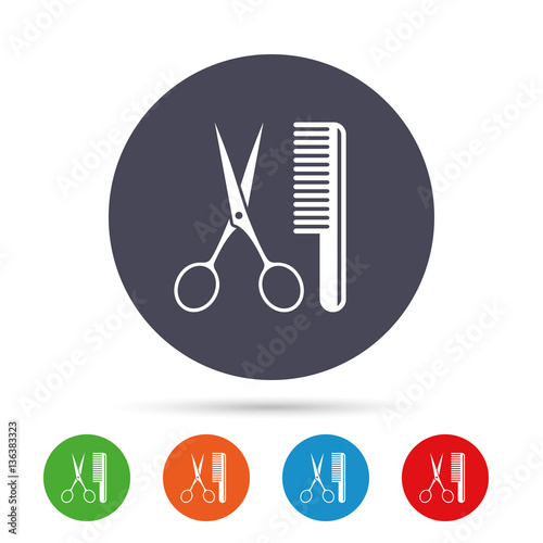 Comb hair with scissors sign icon. Barber symbol.