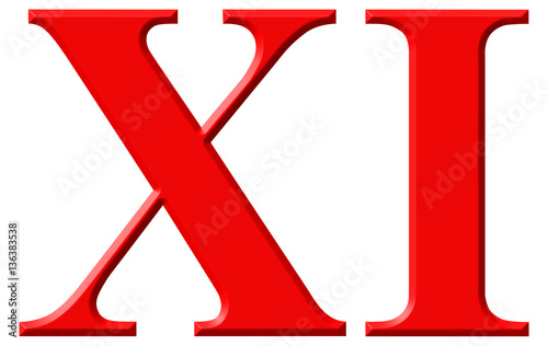 Roman numeral XI, undecim, 11, eleven, isolated on white backgro